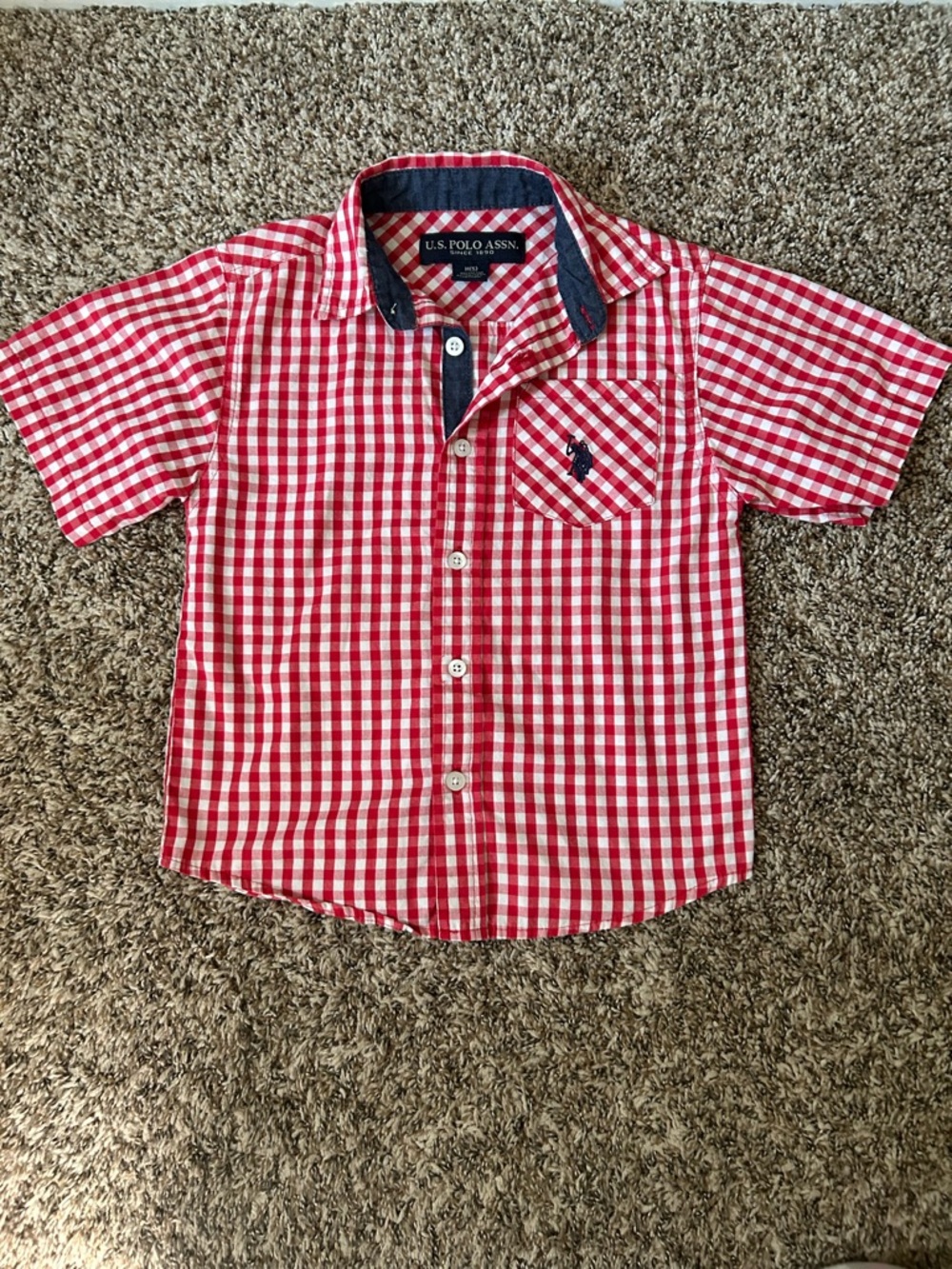 U.S. Polo Assn. Red and White Gingham Button-Down Shirt - Picture 1 of 1